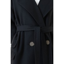Kadın Oversize Siyah Kaşe Kaban