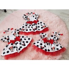 Beyaz Kırmızı Puanlı Tüllü Mickey (Miki) Mouse Çocuk Elbise