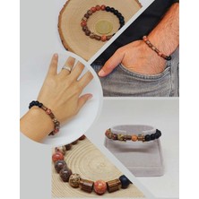 Yaşam Tohumu Manzaralı Jasper & Oniks Taşı 8mm  Tasarım Bileklik Hawaii Model (53086)
