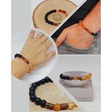 Yaşam Tohumu Bal Akik & Oniks Taşı 8mm  Tasarım Bileklik Hawaii Model (24015)