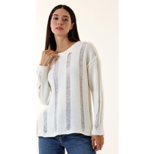 Union And Joy Kadın Jakarlı Beyaz Triko Kazak