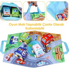 Learning Fun 5 Parça Yıkanabilir Bez Çek Bırak Arabalar ve Oyun Matı Seti