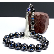 Tesbih Rüyası Gümüş ve Firuze Mercan Islemeli Maskot Oltu Taşı Tesbih