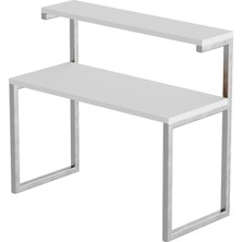 Efelez Design Akik 2 Raflı Metal Çok Amaçlı Mutfak Rafı / Tezgah Üstü Raf Gümüş Metal - Beyaz Tabla