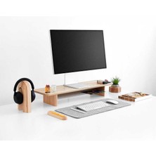 Ahşap Masa Monitör Standı Depolama ve Raflı -  Çift Monitör Yükseltici - Kolay Montaj-Meşe
