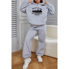 Trendypassion Uygun Tarz Age Of Steam Baskılı Eşofman Takımı Gri Pamuk-Polyester Lastikli Paça 2XL
