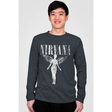 Rock&Roll Melek Nirvana Antrasit Bisiklet Yaka Uzun Kol Erkek Tişört