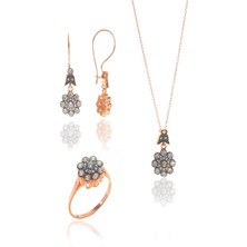 Söğütlü Silver Gümüş Rose Zirkon Taşlı Elmas Montürlü Çiçek Modeli Set SGTL11338SET