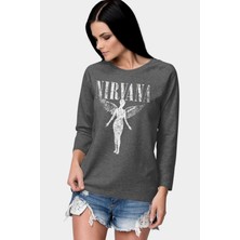 Rock&Roll Melek Nirvana Antrasit Bisiklet Yaka Uzun Kol Kadın Tişört