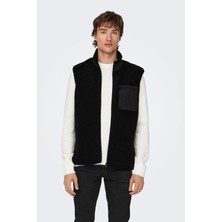 Only & Sons Erkek Onsdallas Dik Yaka Tek Cepli Teddy Kumaş Yelek 22025611 Siyah