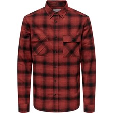 Only & Sons Erkek Onsmatt Uzun Kollu Regular Fit  Pamuk Gömlek 22030127 Kırmızı