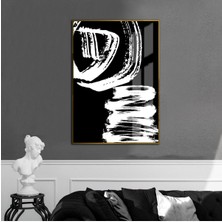 Harikabirev siyah-Beyaz Abstract Desen 02|çerçeveli Temperli Cam Tablo Tekli Dikey
