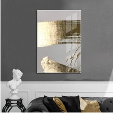 Harikabirev gri-Gold Abstract Desenli Model 2|çerçeveli Temperli Cam Tablo Tekli Dikey