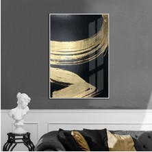 Harikabirev siyah-Gold Soyut Desenli Model 3|çerçeveli Temperli Cam Tablo Tekli Dikey