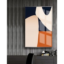 Harikabirev krem-Mavi-Turuncu Soyut Modeli 2 |çerçeveli Temperli Cam Tablo Tekli Dikey