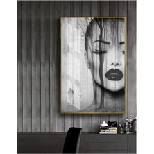 Harikabirev siyah Beyaz Soyut Abstract Kadın 4 |çerçeveli Temperli Cam Tablo Tekli Dikey