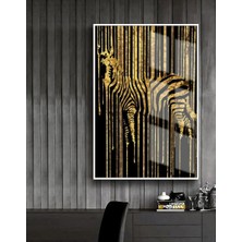 Harikabirev gold-Siyah Zebra Desenli Model 1 |çerçeveli Temperli Cam Tablo Tekli Dikey