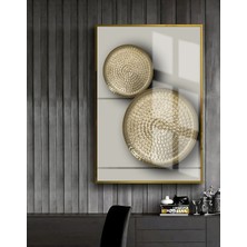 Harikabirev gold-Gri Yuvarlak Desenli Model |çerçeveli Temperli Cam Tablo Tekli Dikey