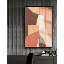 Harikabirev krem-Kahverengi Soyut Model 1 |çerçeveli Temperli Cam Tablo Tekli Dikey