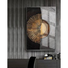 Harikabirev siyah Gold Soyut Abstract Tablo 01 |çerçeveli Temperli Cam Tablo Tekli Dikey