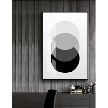 Harikabirev |siyah-Beyaz Soyut Abstract Şekiller 2|çerçeveli Temperli Cam Tablo Tekli Dikey