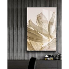 Harikabirev beyaz-Krem Yaprak Model 1 |çerçeveli Temperli Cam Tablo Tekli Dikey