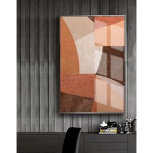 Harikabirev turuncu-Krem-Kahve Soyut Model 2 |çerçeveli Temperli Cam Tablo Tekli Dikey