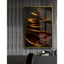 Harikabirev siyah-Gold Soyut Abstract Şekil Tabla |çerçeveli Temperli Cam Tablo Tekli Dikey