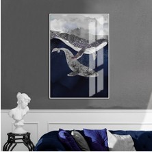 Harikabirev mavi-Gri-Siyah Yunus Detaylı Model 3 |çerçeveli Temperli Cam Tablo Tekli Dikey