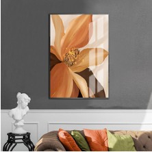 Harikabirev krem-Turuncu Çiçek Modeli 1 |çerçeveli Temperli Cam Tablo Tekli Dikey