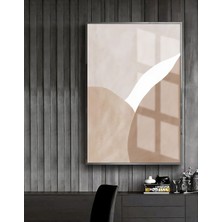 Harikabirev bej-Krem-Gri Soyut Model 1 |çerçeveli Temperli Cam Tablo Tekli Dikey