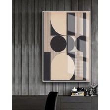 Harikabirev |krem-Siyah Desenli Soft Soyut Model 1 |çerçeveli Temperli Cam Tablo Tekli Dikey