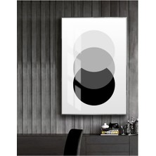 Harikabirev siyah-Beyaz Soyut Abstract Şekiller 2|çerçeveli Temperli Cam Tablo Tekli Dikey