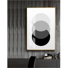 Harikabirev siyah-Beyaz Soyut Abstract Şekiller 2|çerçeveli Temperli Cam Tablo Tekli Dikey