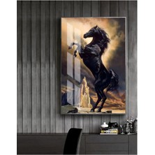 Harikabirev siyah-Gold Sevilen Şahlanan At Tablosu 1 |çerçeveli Temperli Cam Tablo Tekli Dikey