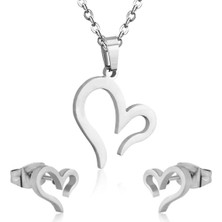 Munels Kalpli Kolye ve Küpe Ikili Çelik Set - 316L  Cerrahi Çelik Set