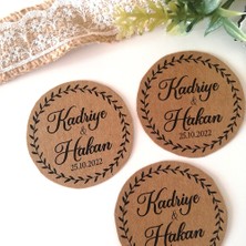 İremden Yapraklı Kraft Etiket/ Söz Nişan Nikah Hediyelik Etiketi / Kraft 50 Adet 4 cm