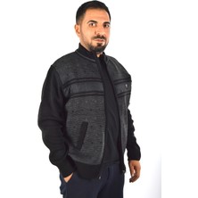 Dik Yaka Kare Desenli Cepli Fermuarlı Triko Mont