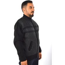 Dik Yaka Kare Desenli Cepli Fermuarlı Triko Mont