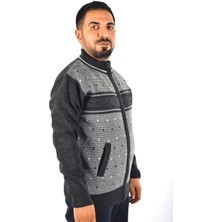 Dik Yaka Kare Desenli Cepli Fermuarlı Triko Mont