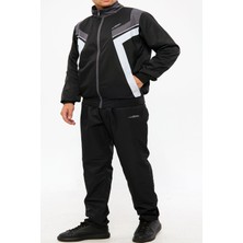 Enrico Ferry Erkek Siyah Yarım Balıkçı Yaka Düz Paça Maraton Büyük Beden Eşofman Takımı EDY2637B-S