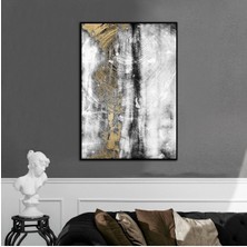 Harikabirev |siyah-Beyaz-Gold Abstract Model 001 |çerçeveli Temperli Cam Tablo Tekli Dikey