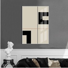 Harikabirev krem-Siyah Abstract Modeli 02 |çerçeveli Temperli Cam Tablo Tekli Dikey
