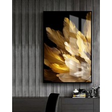 Harikabirev siyah-Gold Abstract Tüy Tablosu 2 |çerçeveli Temperli Cam Tablo Tekli Dikey