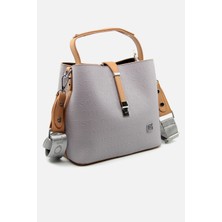 Just Polo Baskı Desenli Su Geçirmez 3 Gözlü Kadın Omuz Çantası  Gri 22X20CM PBU4002