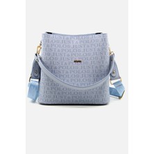 Just Polo Kadın Baskı Desenli Su Geçirmez 2 Askılı 4 Gözlü El ve Omuz Çantası Mavi 25X25 PBU2117