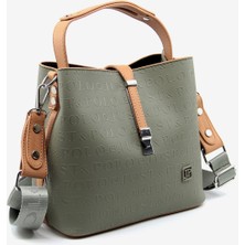 Just Polo Baskı Desenli Su Geçirmez 3 Gözlü Kadın Omuz Çantası Yeşil 22X20CM PBU4002