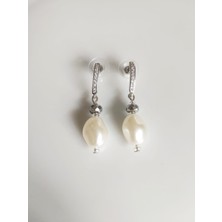 Devi Fashion Silver Renk Zirkon Taşlı Inci Küpe