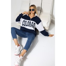 Kadın Colorado Lacivert Oversize Sweatshirt 3 Iplik Şardonlu