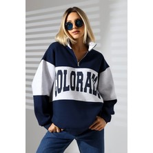 Kadın Colorado Lacivert Oversize Sweatshirt 3 Iplik Şardonlu